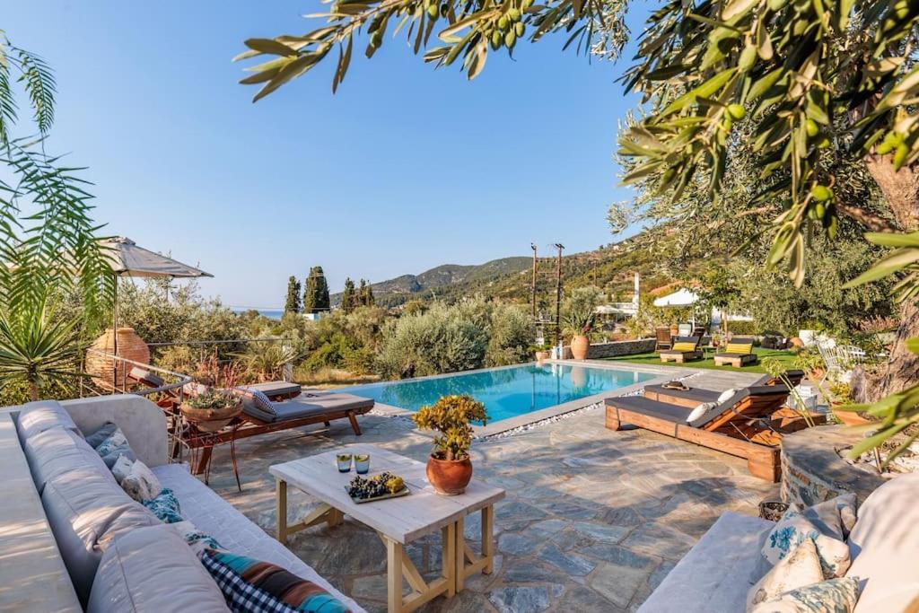 Skopelos Blue Heaven Pool Villa In Olive Grove エクステリア 写真